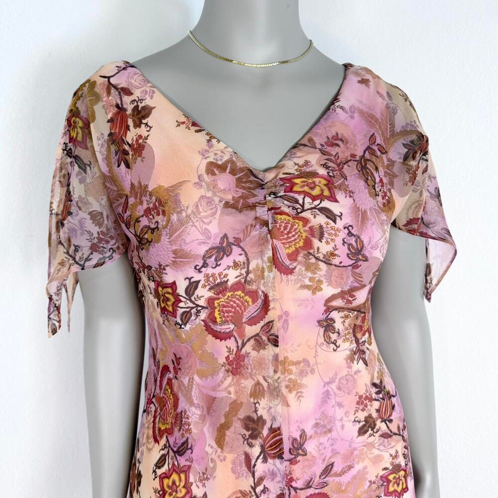 Y2K Fairycore Midi Dress Floral Chiffon Size 16 Wedding Guest Garden Party - Picture 2 of 9